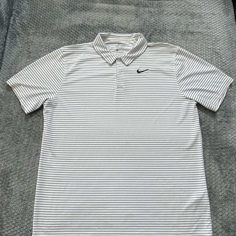 Nike White Polo with Thin Black Stripes